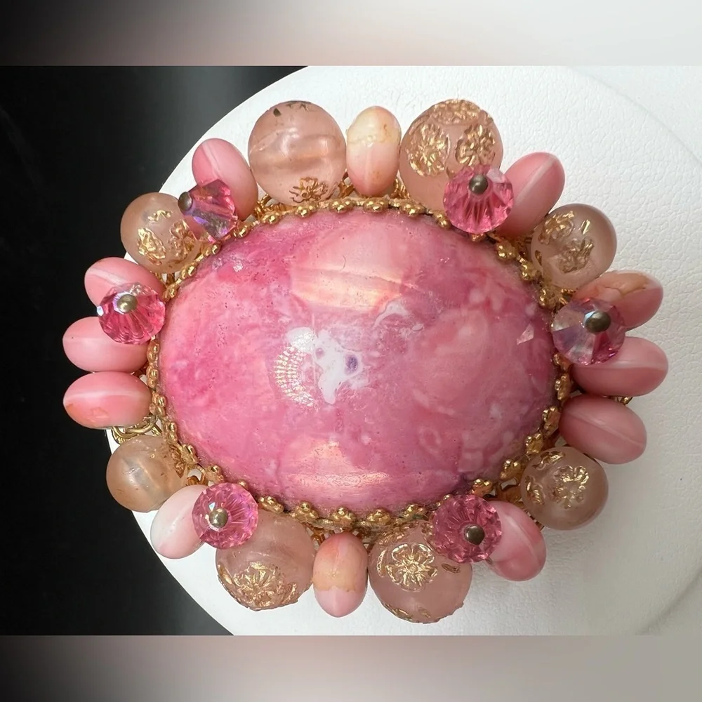 Vintage Pink Cabochon Oval Brooch